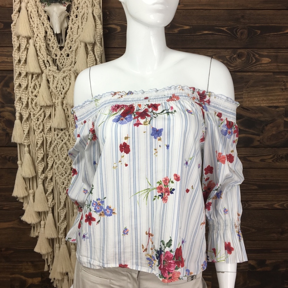 Zara Woman | Smocked Floral Off Shoulder Blouse‎